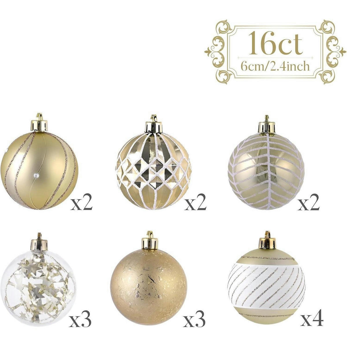 WEIHNACHTSKUGELN 16-teiliges Set 6 cm Weiß Gold Bruchsicher Kunststoff - Multicolor, Kunststoff (6/6/6cm)