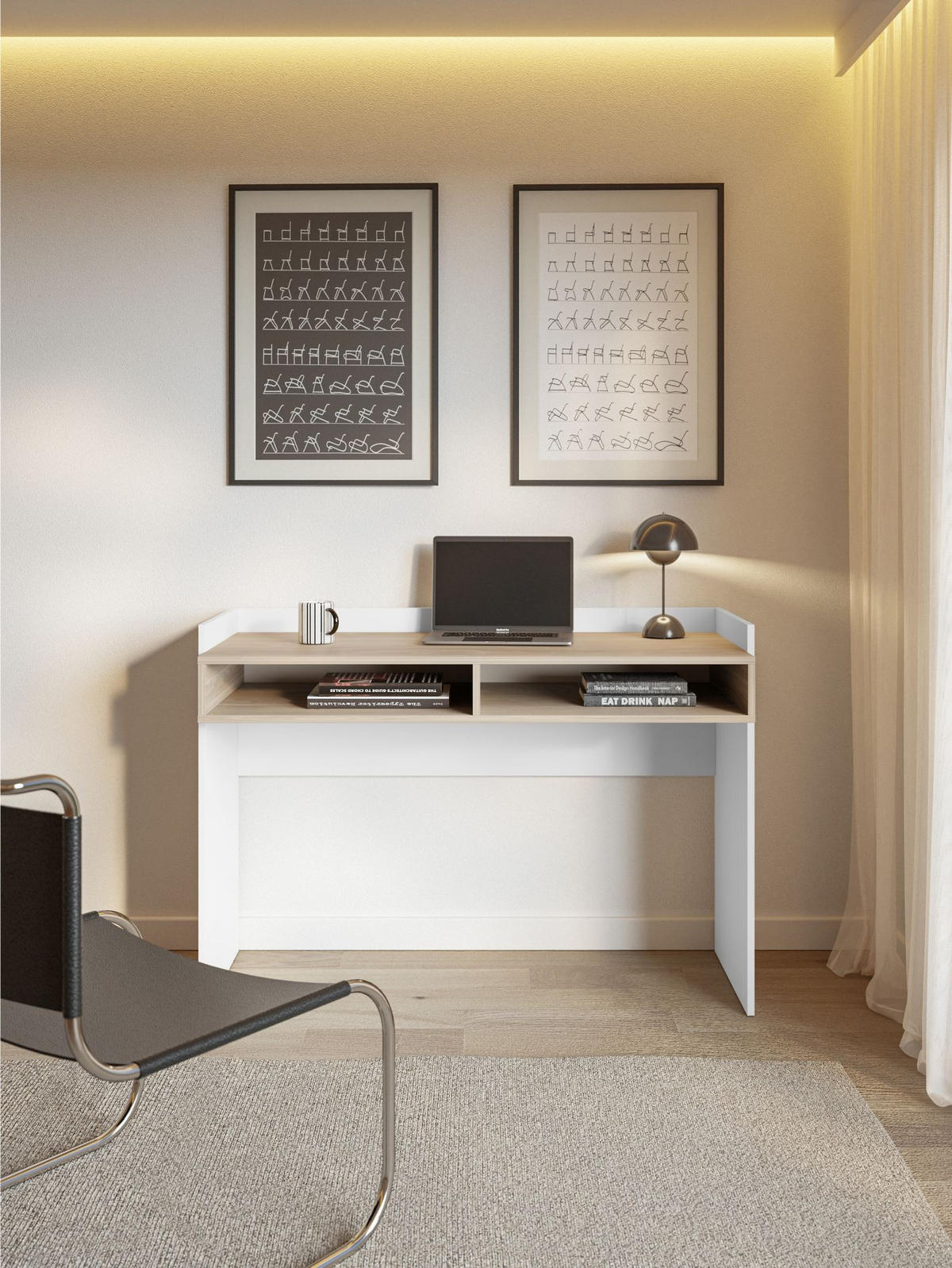 SCHREIBTISCH Tabise Weiß / Nussbaumoptik, 120 × 53 cm - Beige/Weiß, Holzwerkstoff (55/123/87cm) - Selsey