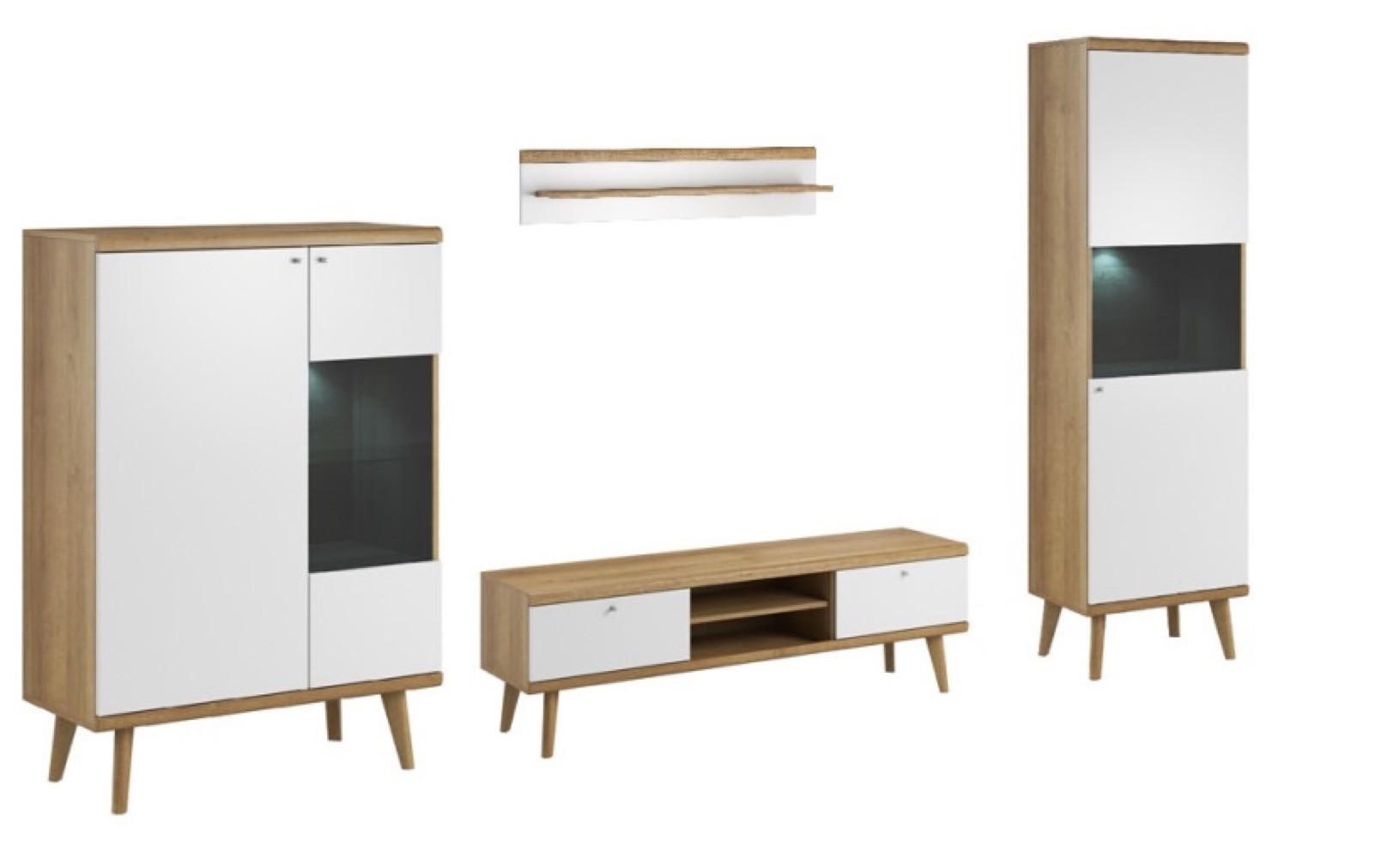 MÖBELWAND Weiß DRIMO Skandinavischer Stil LED Beleuchtung - Multicolor, Holzwerkstoff (300/197/40cm) - Sepro Meble