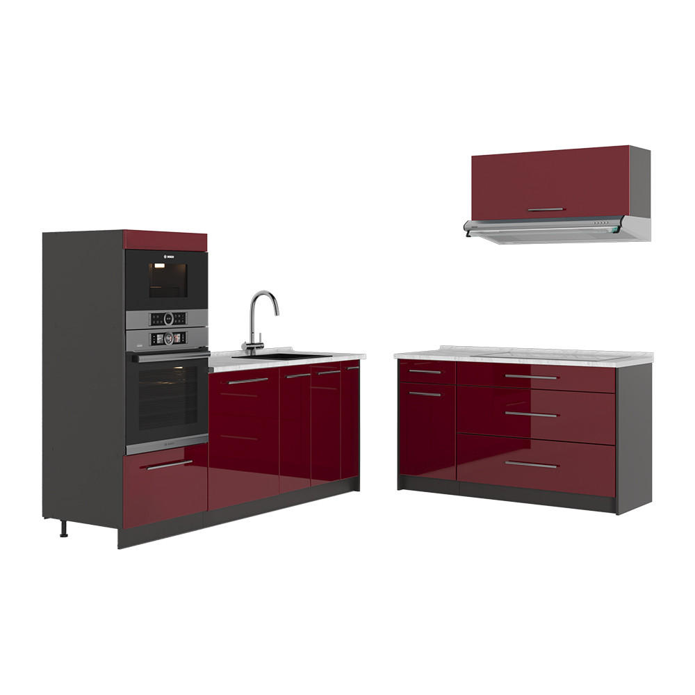 KUCHYŇA Fame-Line, Bordeaux vysoký lesk/antracitová, 340 cm, AP Marble - bordová/antracitová, kompozitné drevo (340/153.6/60cm) - Vicco