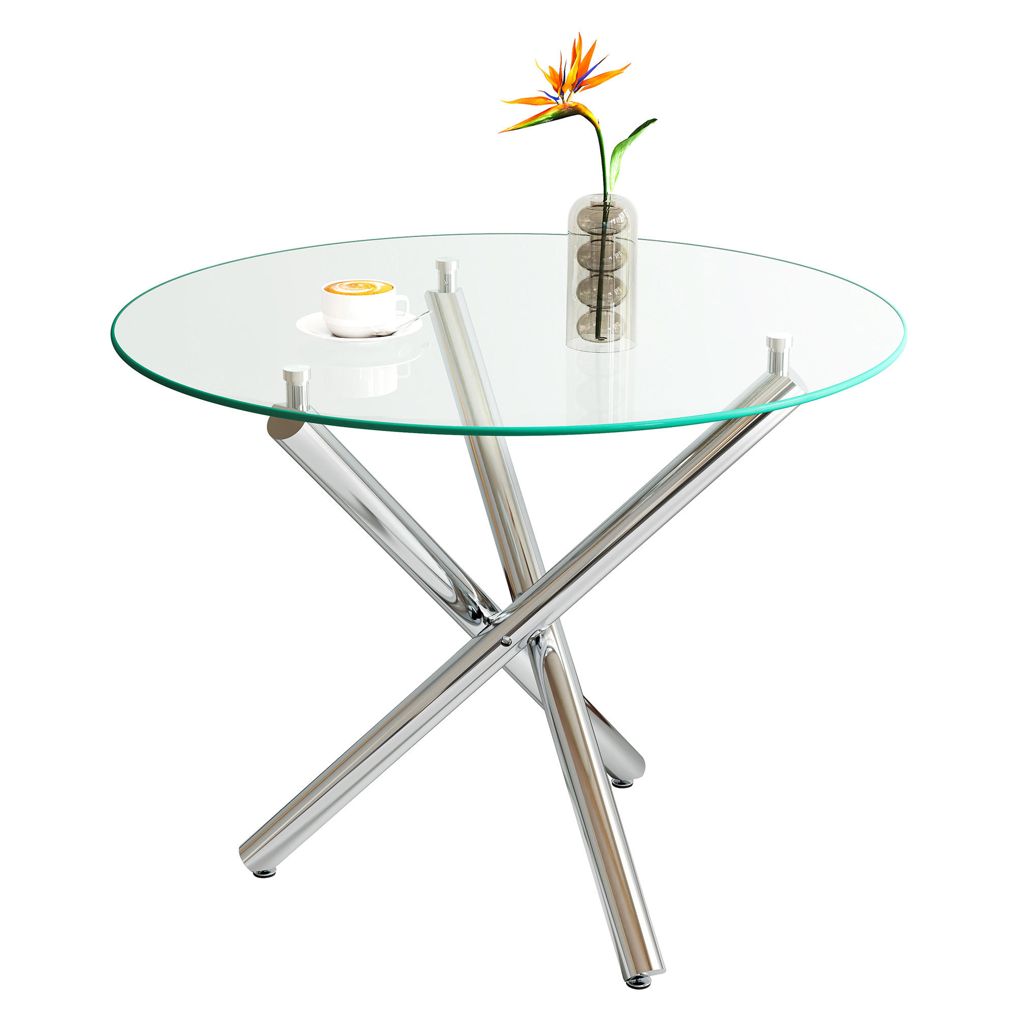 ESSTISCH in Silberfarben Küchentisch mit gehärteter Glasplatte und Metallbeinen, moderner Tisch, B80/T80/H76cm - Silberfarben, Glas/Metall (80/80/76cm) - STILVORA