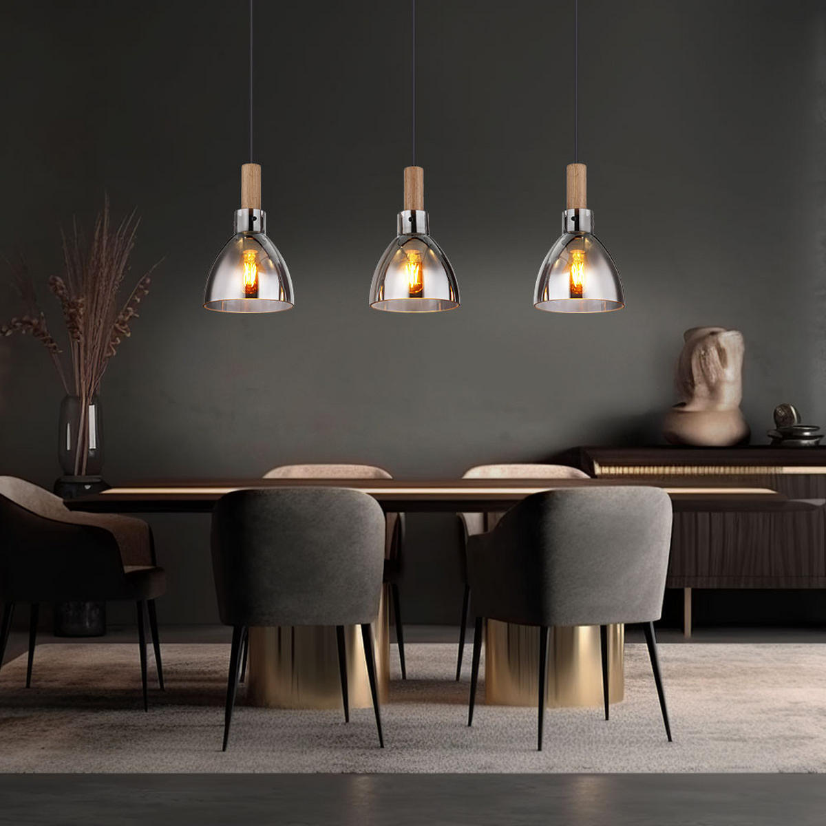 PENDELLEUCHTE Metall Rauchglas Schwarz - Schwarz, Glas (95/16/120cm) - Globo Lighting