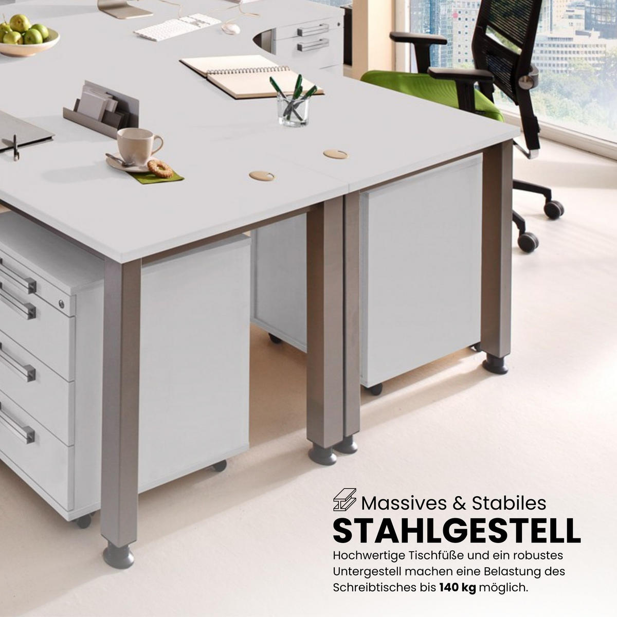 SCHREIBTISCH Serie-Q Gestell: Silber 80/160/74 cm in Nussbaumfarben - Nussbaumfarben, Holzwerkstoff (80/160/74cm) - bümö