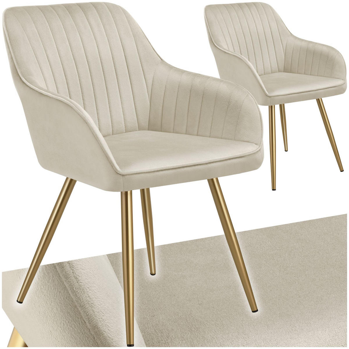 ESSZIMMERSTUHL 2er Set Marilyn 58 x 62 x 82 cm creme/gold - Goldfarben/Creme, Kunststoff (58/82/62cm) - tectake