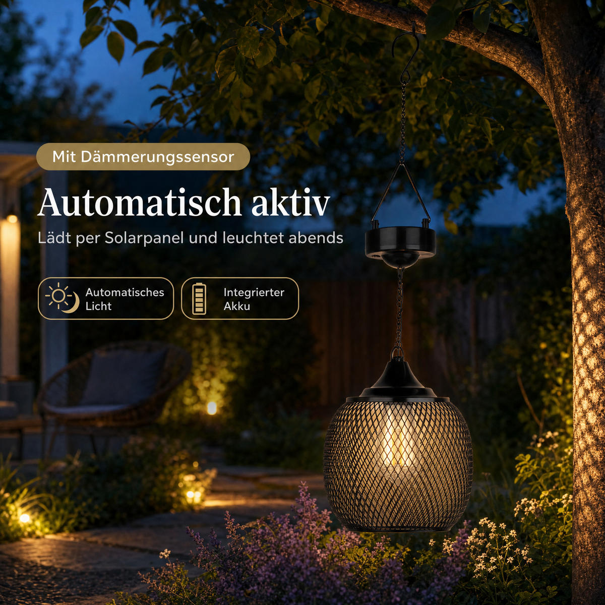 SOLAR-LED-HÄNGELATERNE - elegantes Metall-Mesh-Design mit warmweißem Licht und Dämmerungssensor für Garten und Terrasse - Weiß, Metall (15/15/50cm) - Northpoint