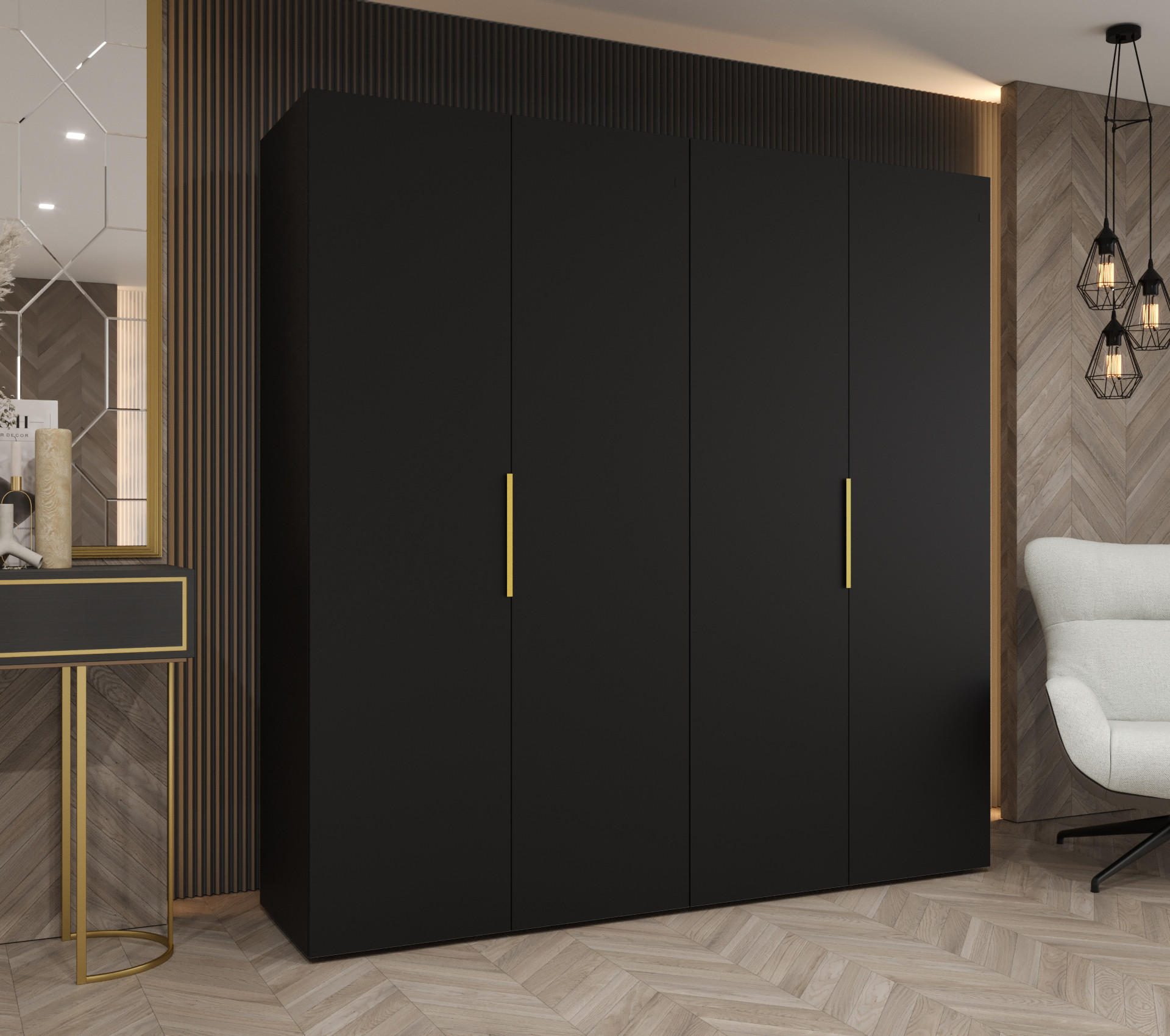 DREHTÜRENSCHRANK 202/200/52 4-türig - Goldfarben/Schwarz, Holz (200/202/52cm) - MÖBEL KRYSPOL