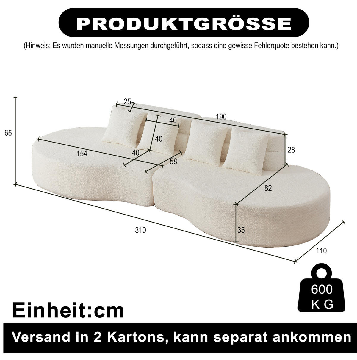 SOFA aus Chenille Beige mit 2 frei kombinierbaren Elementen und tierfreundlichem Bezug - Beige, Textil (310/65/110cm) - Modfu