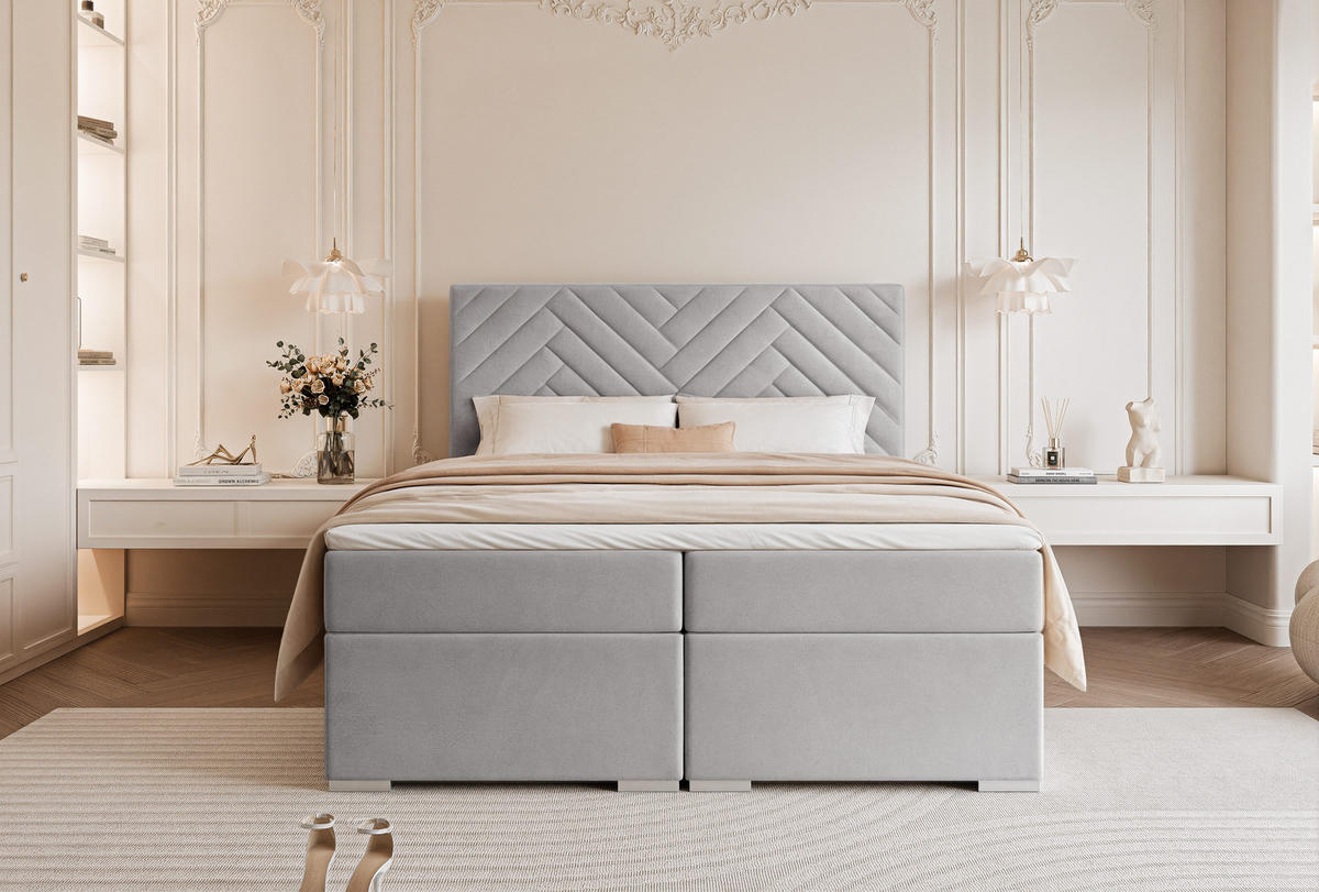 BOXBETT NEREA 120/200 cm mit Matratze und Topper, Grau - Grau, Textil (120/200cm) - Idohome
