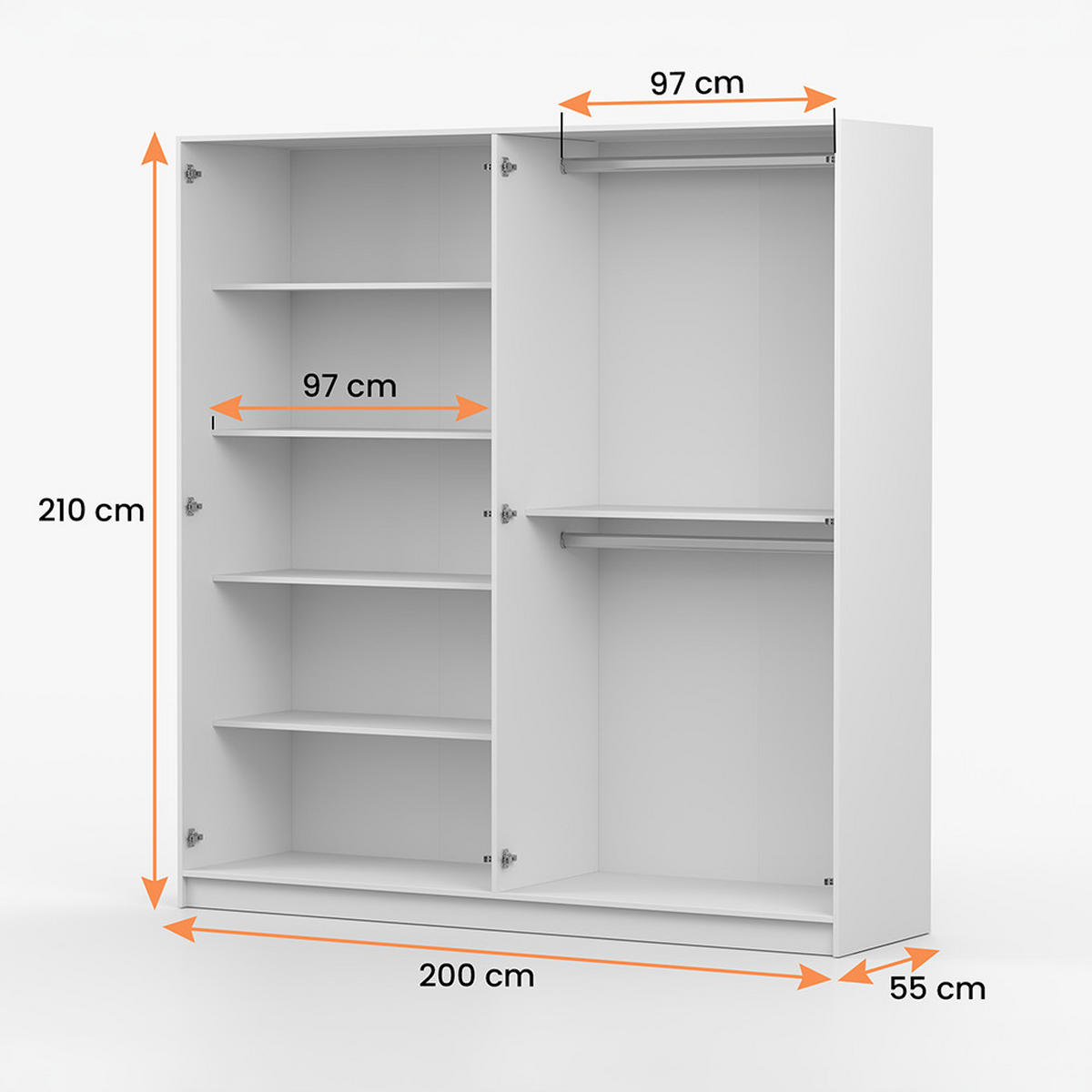 DREHTÜRENSCHRANK ROSA 4D 200/210/55 cm 4-türig Weiß - Goldfarben/Weiß, Holz/Holzwerkstoff (200/210/55cm) - imoebel24