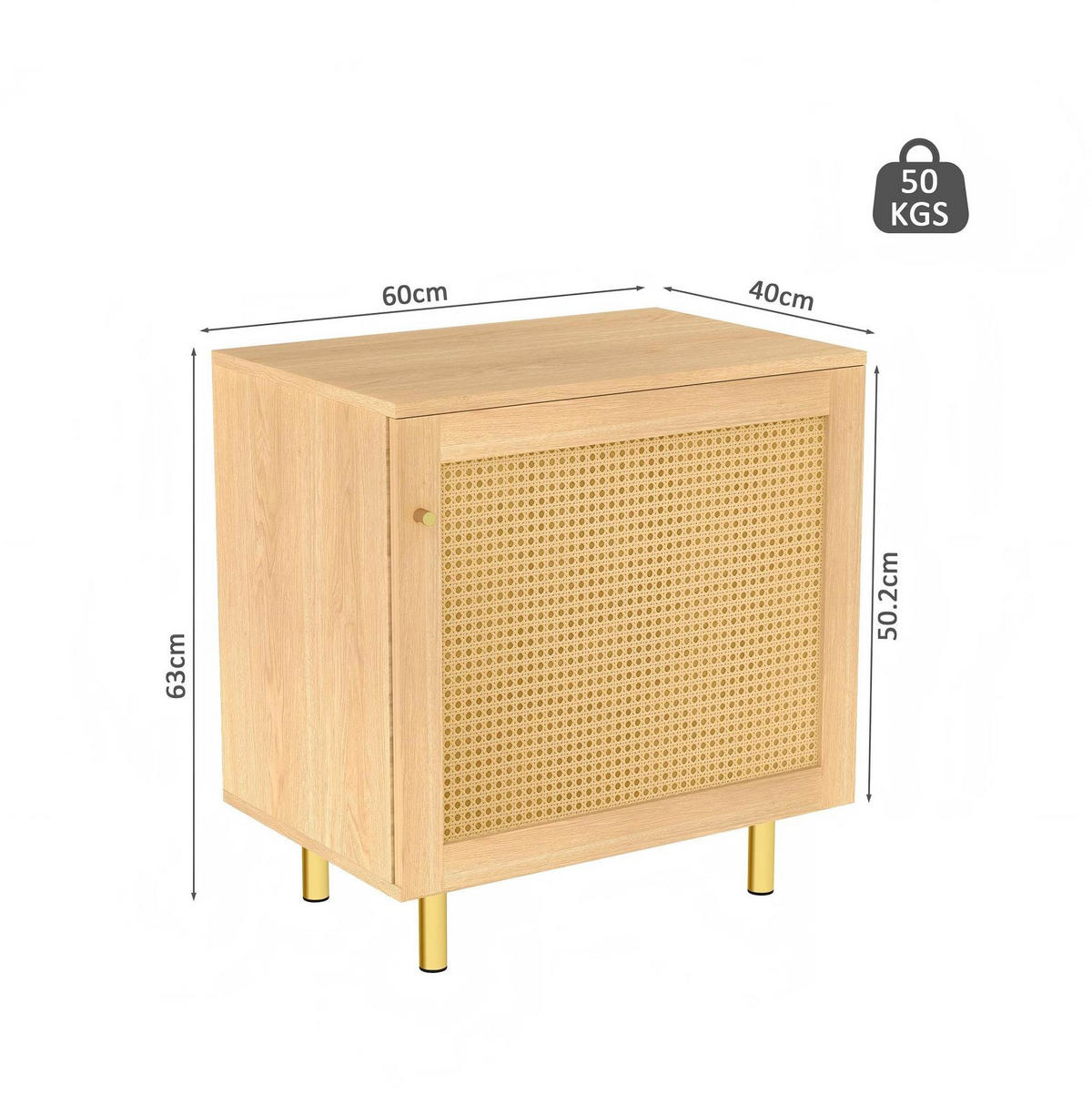 SIDEBOARD 60/63/40 cm Natur aus MDF mit Rattangeflecht - Naturfarben, Holzwerkstoff (40/63/60cm) - OKMYHOME