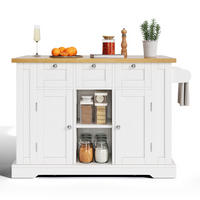 KÜCHENINSELWAGEN mit ausziehbarer Arbeitsplatte 132 cm White/Natural - Weiß, Holz (70/87/132cm) - Beauniv