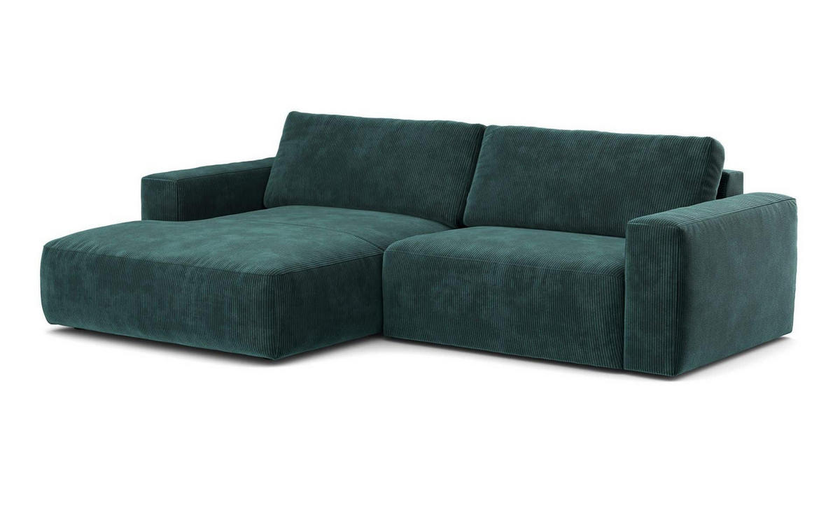 ECKSOFA mit Cord-Stoff - Schwarz/Grün, Holz/Kunststoff (288/175cm) - Cotta
