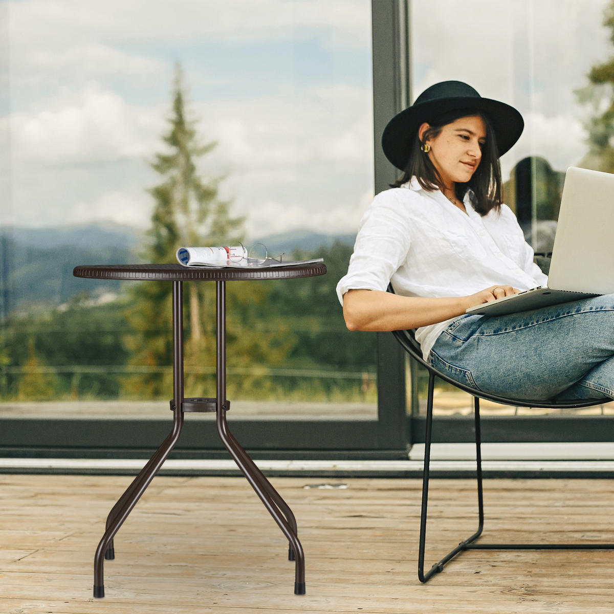 GARTENTISCH - Dunkelbraun, Kunststoff/Metall (60/60/74cm) - Relaxdays