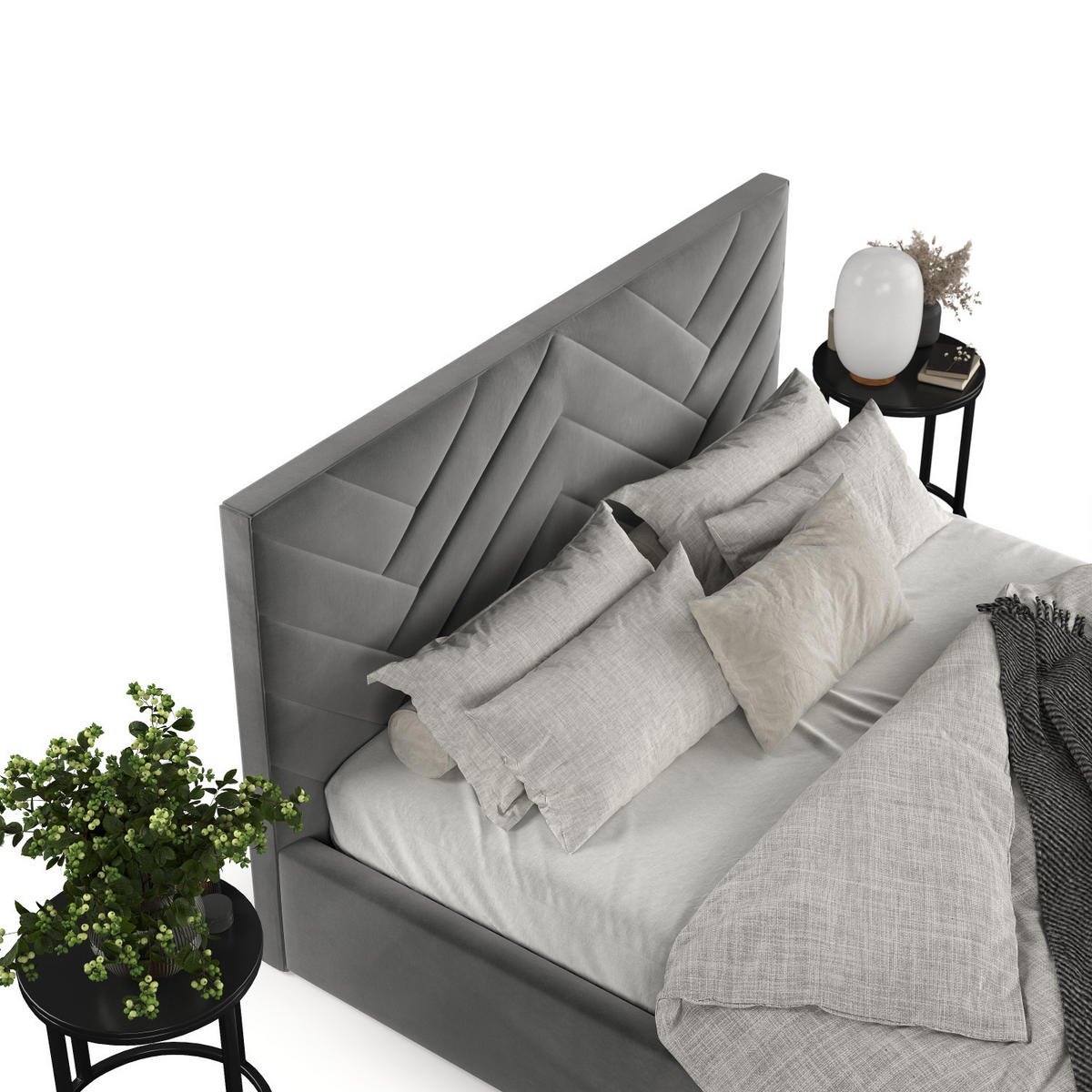 POLSTERBETT Arco 180/200 cm Grau im Kronos Stoff - Schwarz/Naturfarben, Holz/Holzwerkstoff (180/200cm) - AltaBeds