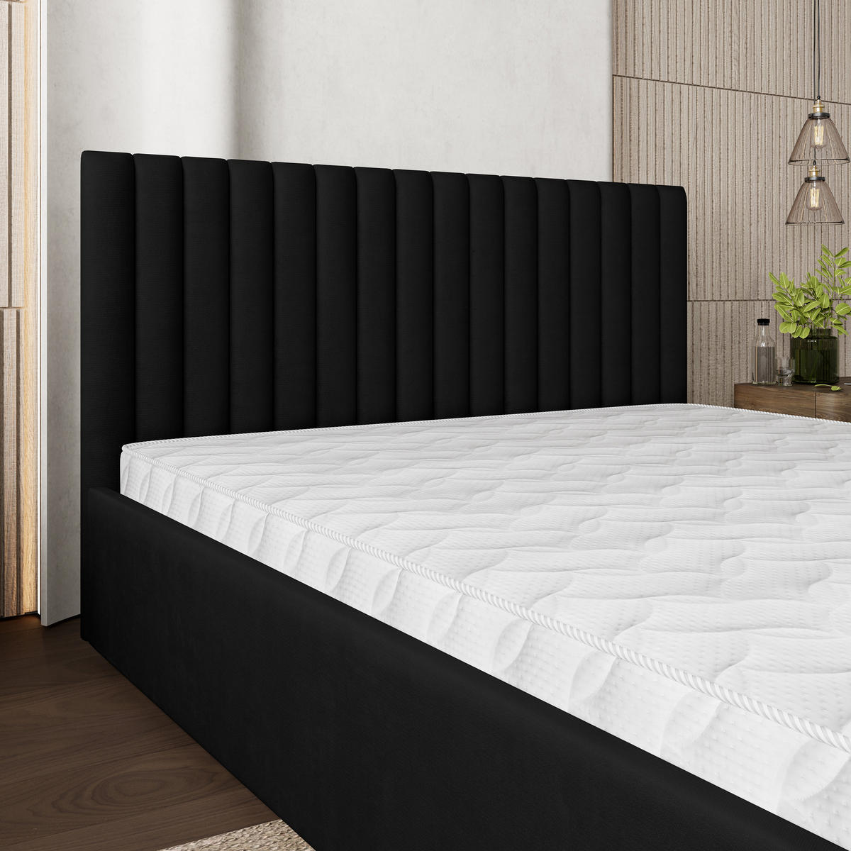 POLSTERBETT CANOVA 140x200 cm mit Bettkästen - Schwarz - Schwarz, Holz (140/200cm) - MASSENO