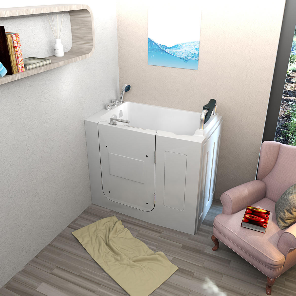 SITZBADEWANNE Senioren Sitzwanne mit Tür S08-A-R 68x110cm - Weiß, Glas/Kunststoff (110/114/68cm) - AcquaVapore by Sandra Jentho