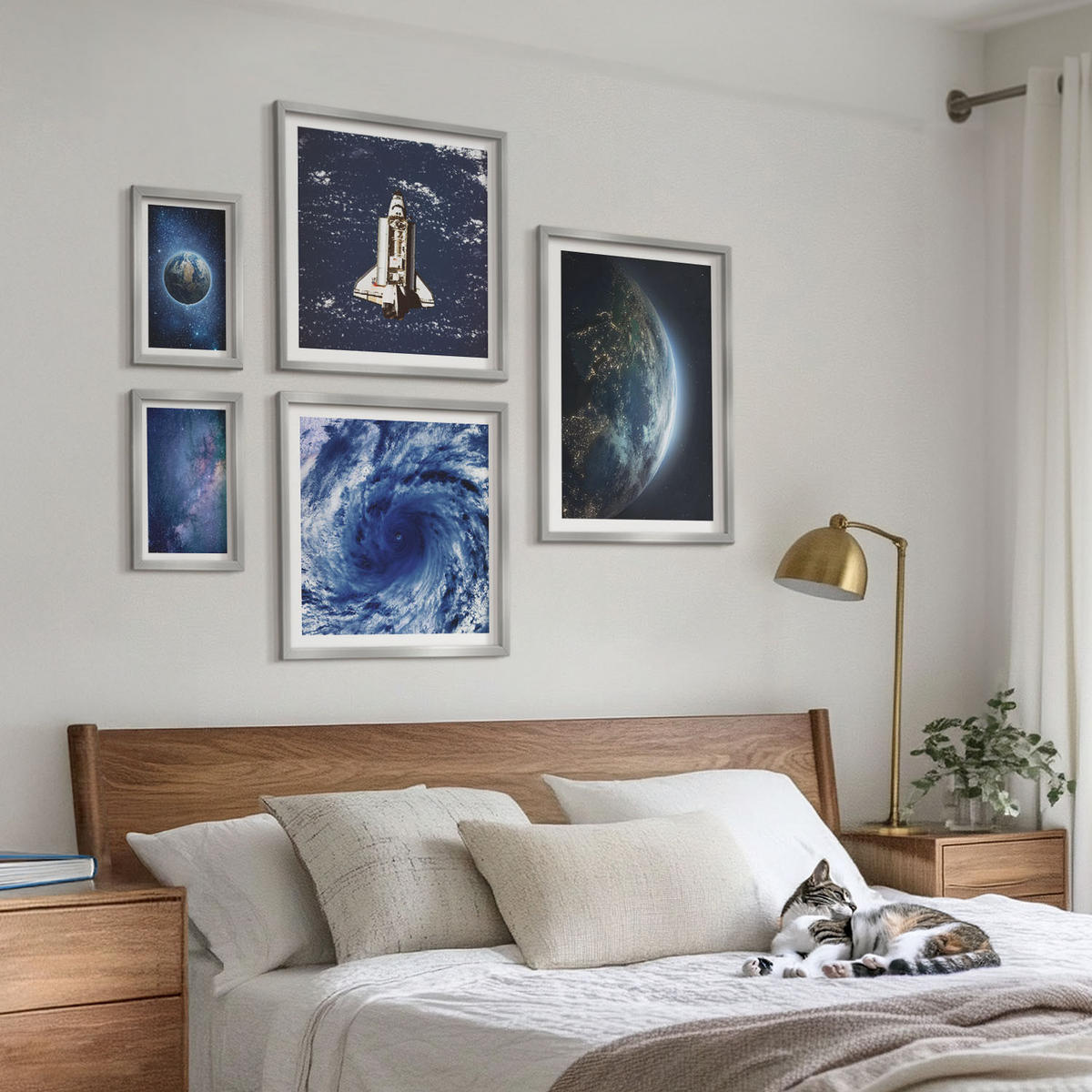 WANDBILDER 5er Set - 50x50 cm & 20x30 cm & 40x60 cm Silberner Rahmen - Erde Weltraumsturm Galaxie - Silberfarben, Kunststoff (40/60cm) - ArtPrintCave