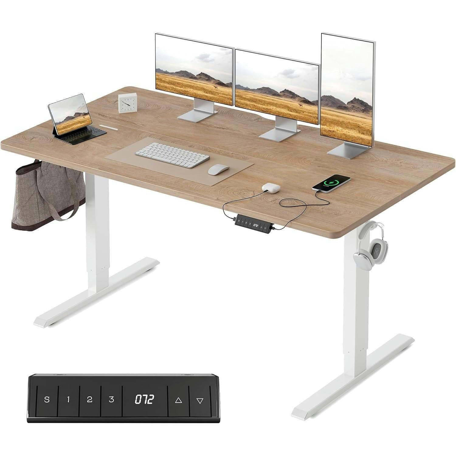 SCHREIBTISCH höhenverstellbar elektrisch Eiche 140 x 70 cm - Braun, Holzwerkstoff (70/140/72cm)