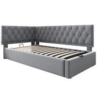POLSTERBETT aus Samt 90x190 cm Grau mit hydraulischem Bettkasten und Lattenrost - Grau, Textil (90/190cm) - IVMEU