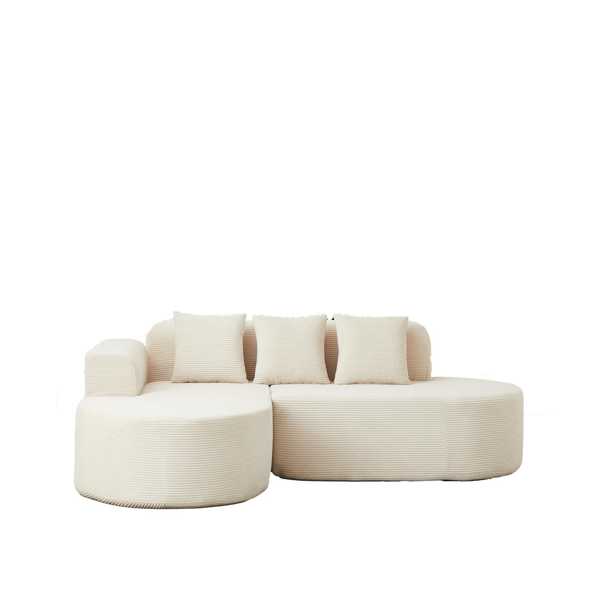 ECKSOFA 220 cm L-Form Cord mit 3 Kissen, recht Chaiselongue, DE-42742, Beige - Beige, Textil (220/155cm) - ComfortXL