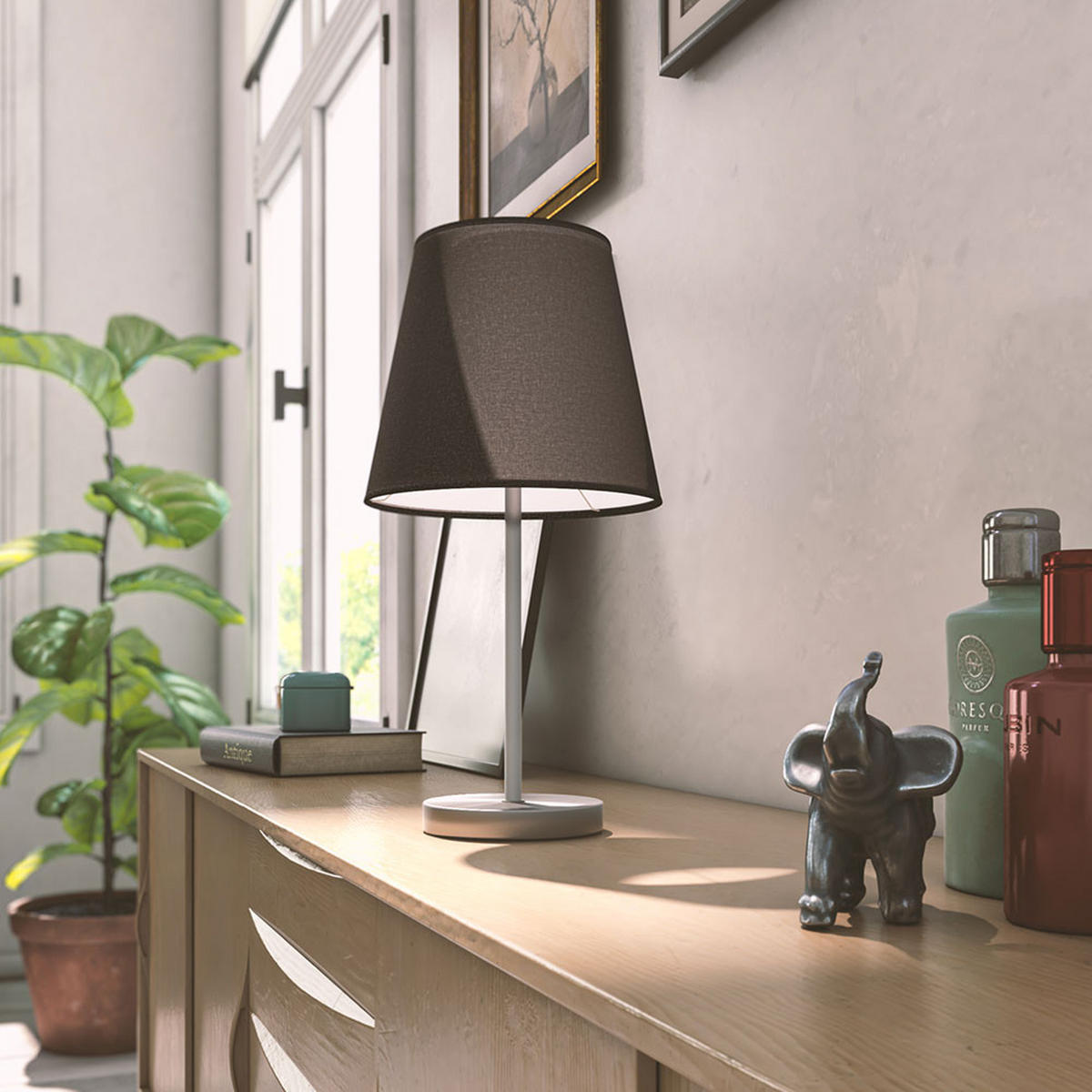 TISCHLEUCHTE Textil Schwarz Nickel matt 2er Set - Schwarz, Metall (14/14/32cm)