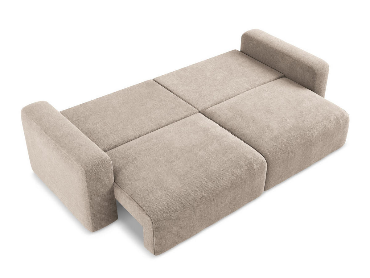 3-SITZER SOFA mit Schlaffunktion Chenille Stoff Beige - Beige/Schwarz, Kunststoff/Textil (244/79/102cm) - Makamii