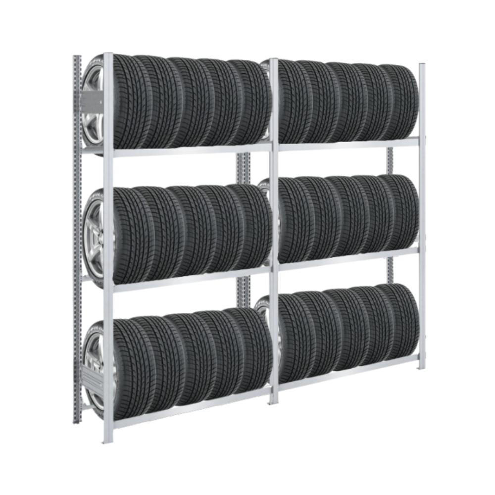 REIFENREGAL TIRE PRO 2er-Set für insgesamt 24 Reifen 3 Ebenen 150kg Fachlast pro Ebene Verzinkt - Silberfarben, Metall (200/200/43cm) - PROREGAL