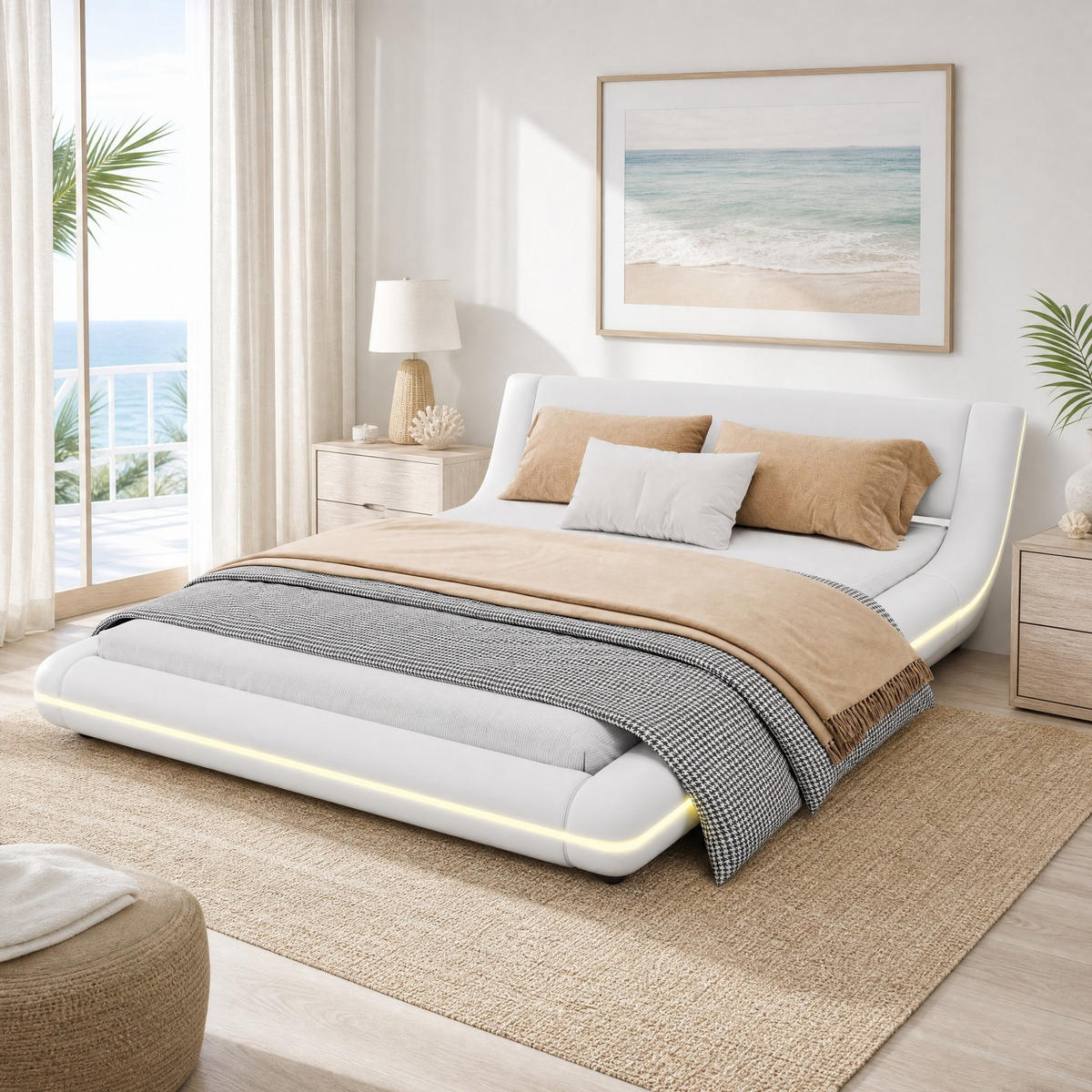 POLSTERBETT 140/200 mit LED-Ambientebeleuchtung und App-Steuerung in Weiß - Weiß, Holzwerkstoff/Textil (140/200cm) - EVRYAE