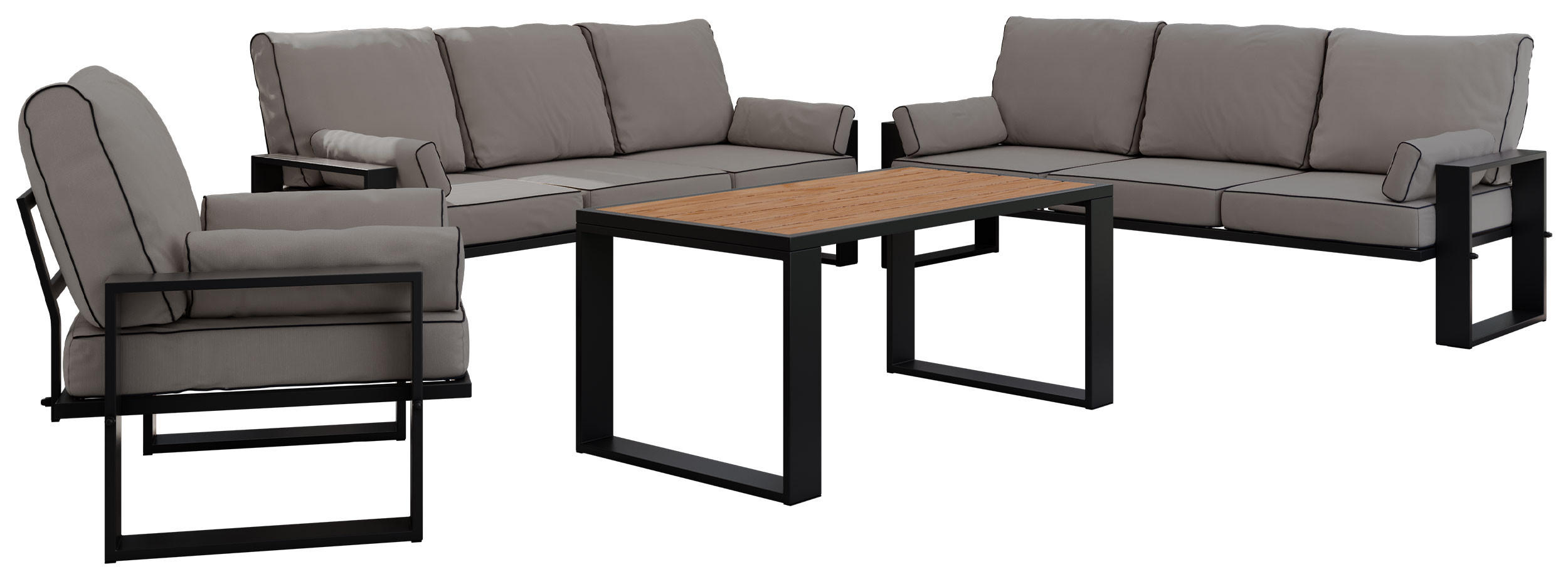 GARTENMÖBEL-SET ELBA: 1x Tisch, 2x Sofa, 1x Sessel - Grau - Grau, Textil - MKS
