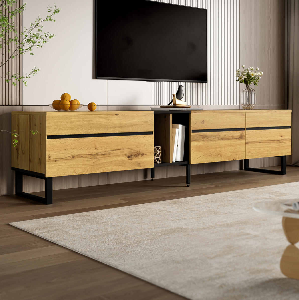 TV-LOWBOARD mit Klappfach 180 x 38 x 45 cm Holzoptik - Braun, Holzwerkstoff (38/45/180cm) - Beauniv