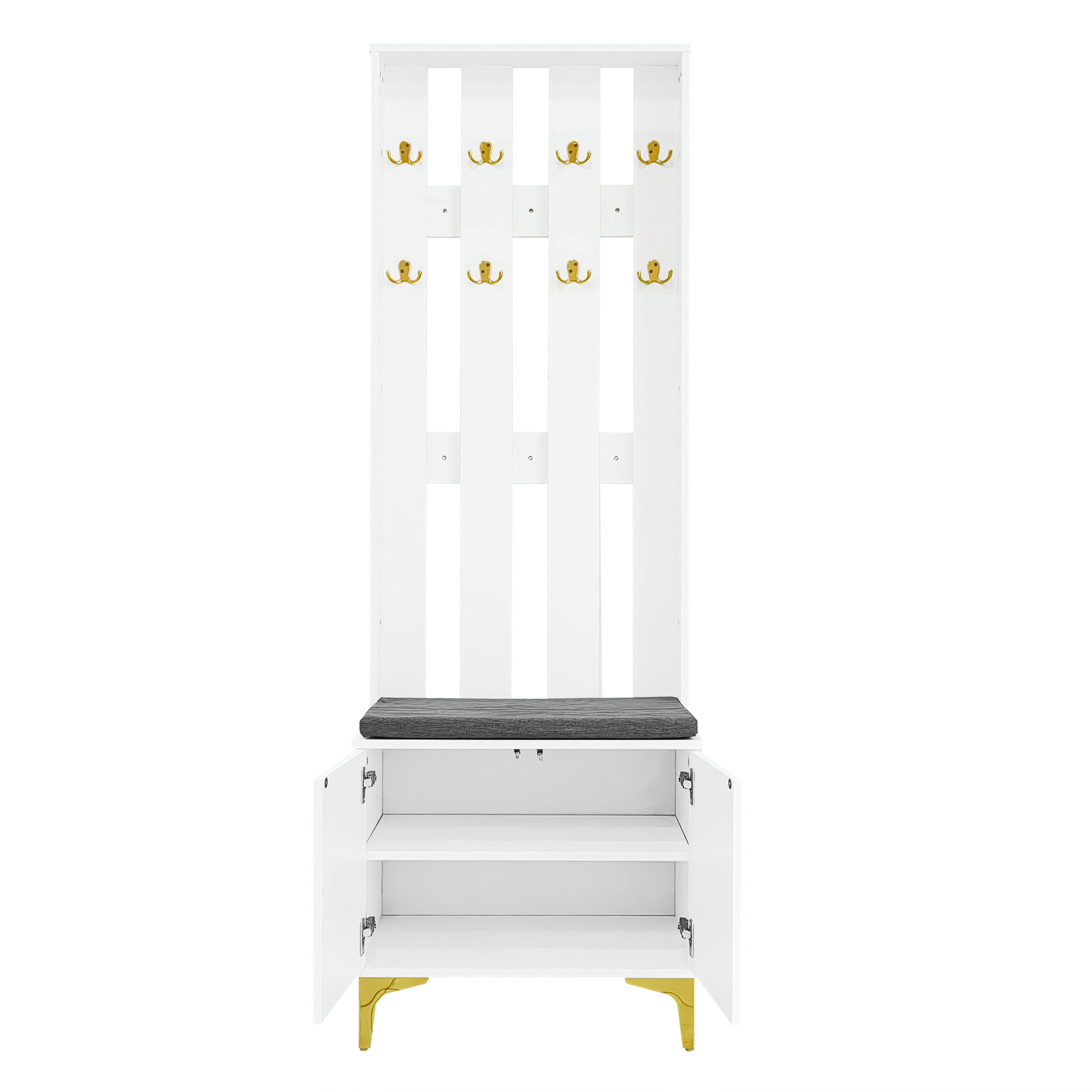 GARDEROBE mit Push-to-open System verstellbaren Regalen gedämpften Scharnieren - Goldfarben/Weiß, Holzwerkstoff/Metall (60.5/180.5/35.2cm) - EVRYAE