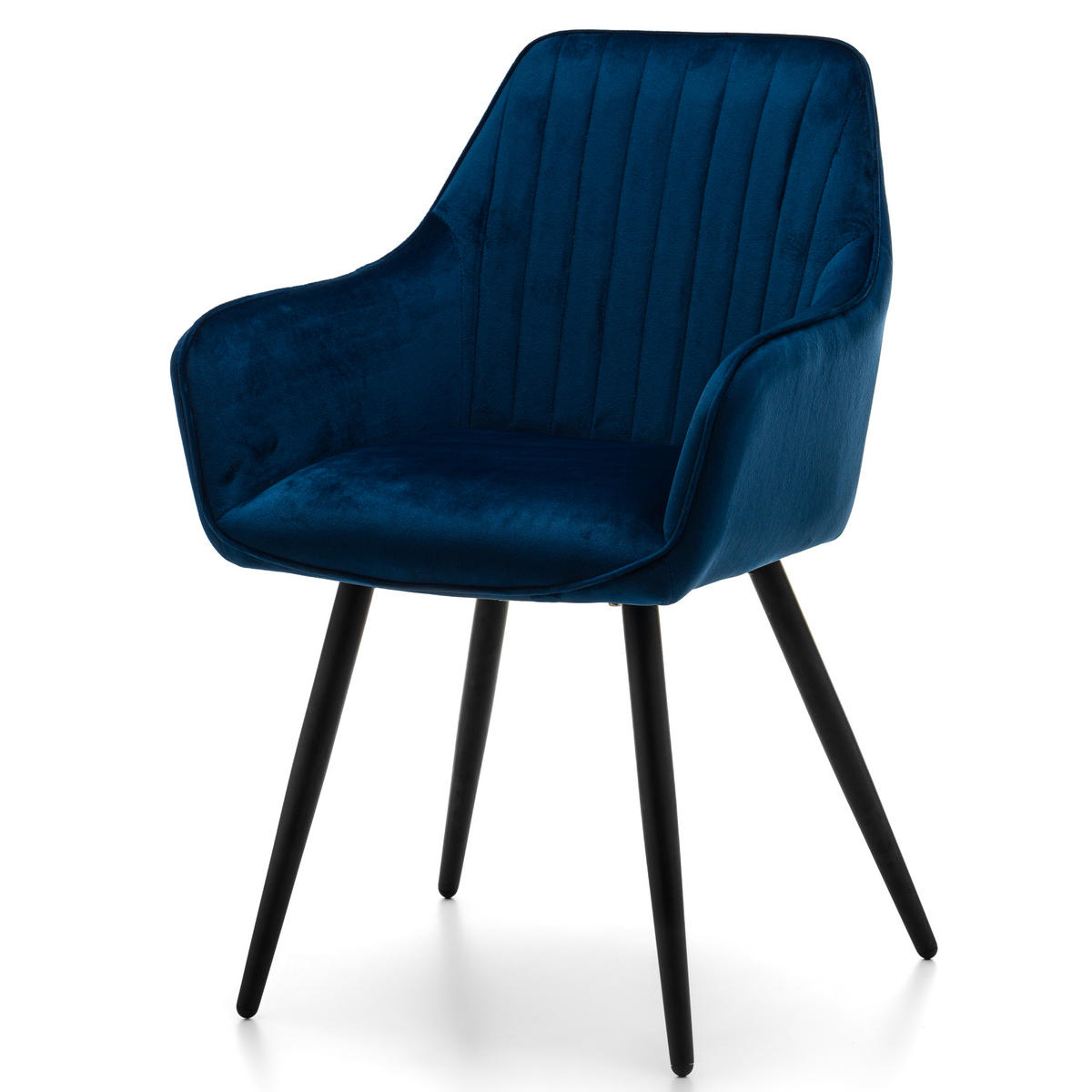 STUHL PASSO gepolstert mit Steppung - dunkelblau - Samt Velours - Schwarz/Dunkelblau, Textil/Metall (58/87/60cm) - NEW HOME