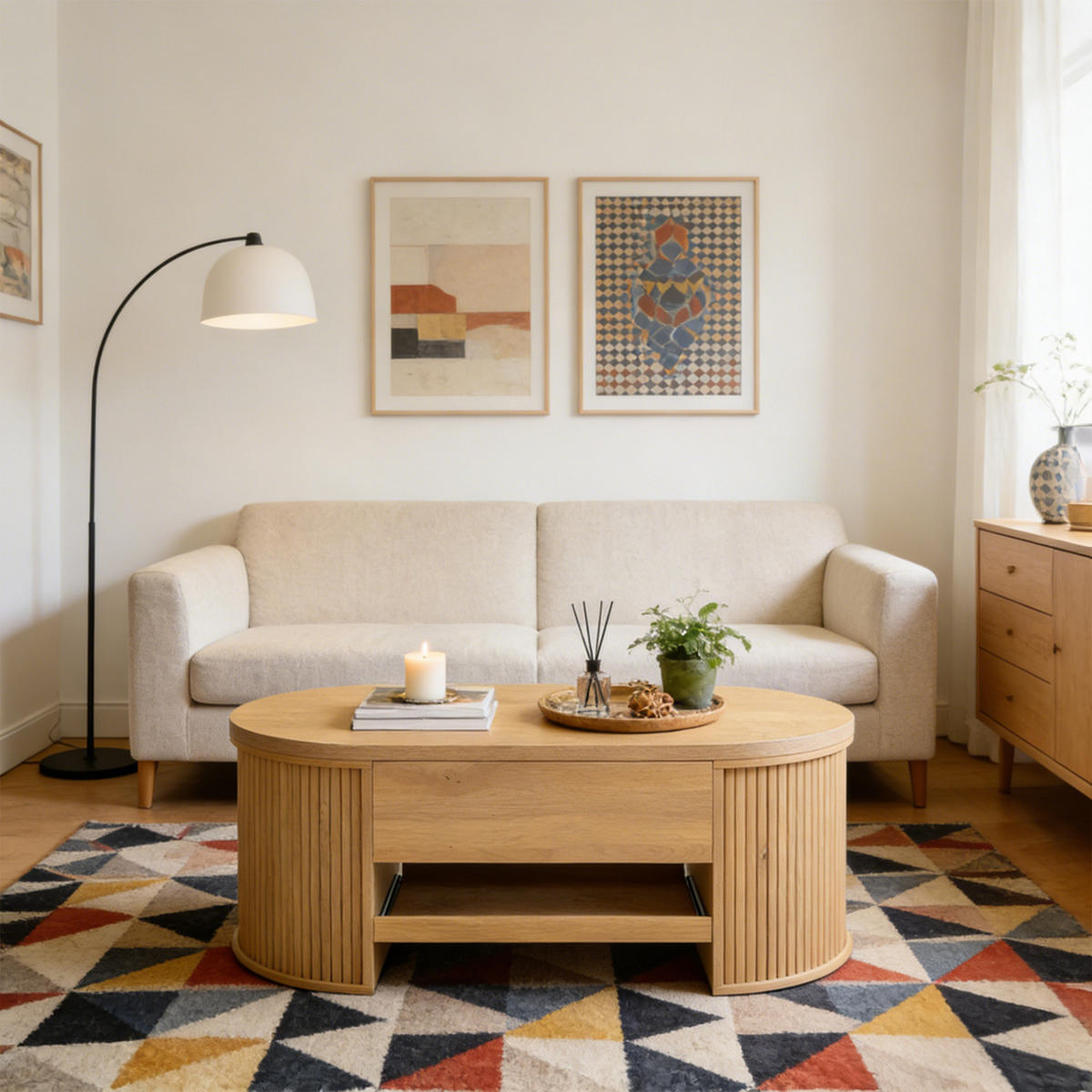COUCHTISCH mit aufklappbarer Tischplatte und Stauraum, Holzwerkstoff, Eiche - Eichefarben, Holzwerkstoff (110/55/40cm) - Meubles Cosy