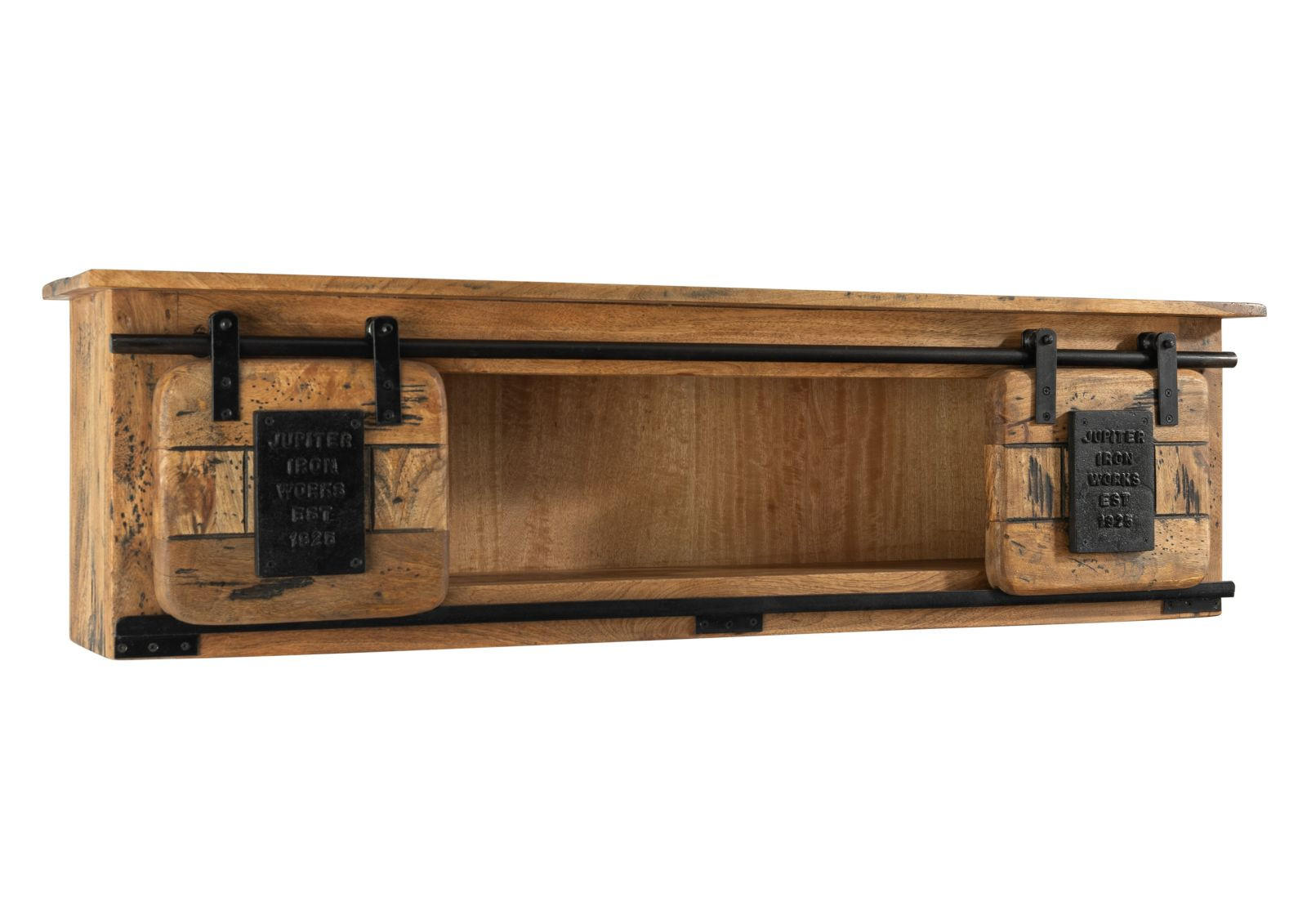 WANDREGAL Mango 130x25x35 natur lackiert RAILWAY #165 - Hellbraun, Holz (130/35/25cm) - Massivmoebel24