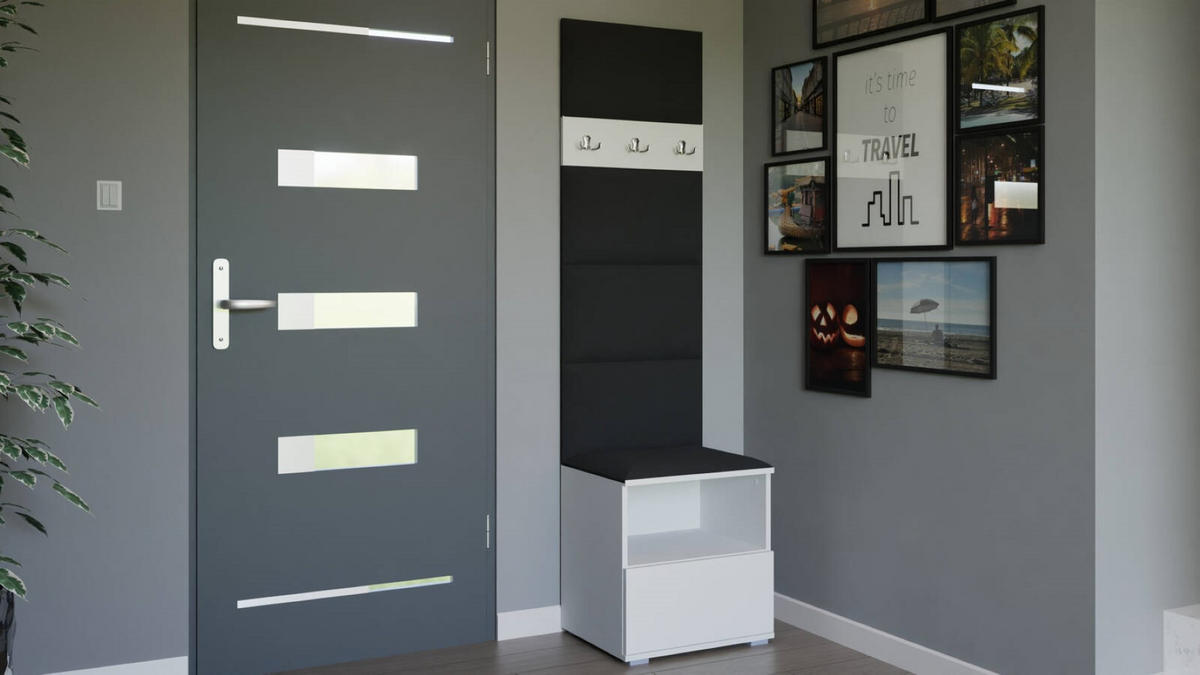 GARDEROBEN-SET Nela IV mit gepolsterten Paneelen 50/187/40 - Silberfarben/Schwarz, Holzwerkstoff/Kunststoff (50/187/40cm)