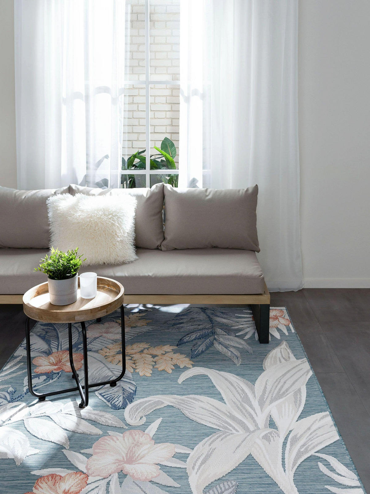 Outdoorteppich Flora Multicolor 320x420 cm - Creme/Hellblau, Kunststoff (320/420cm) - benuta