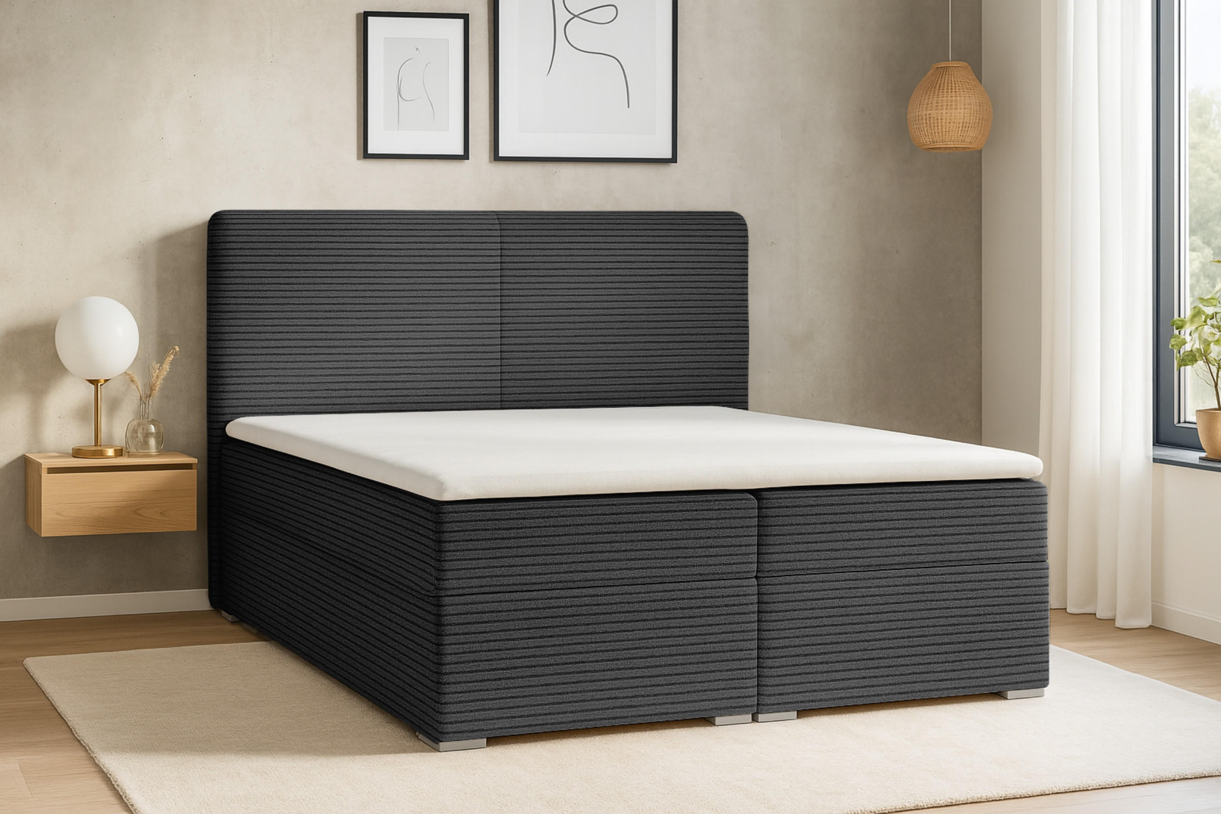 BOXBETT LOFT III 180/200 Cord Anthrazit mit Bonell-Federkernmatratzen H3 - Anthrazit, Holz/Holzwerkstoff (180/200cm) - Deine Möbel 24