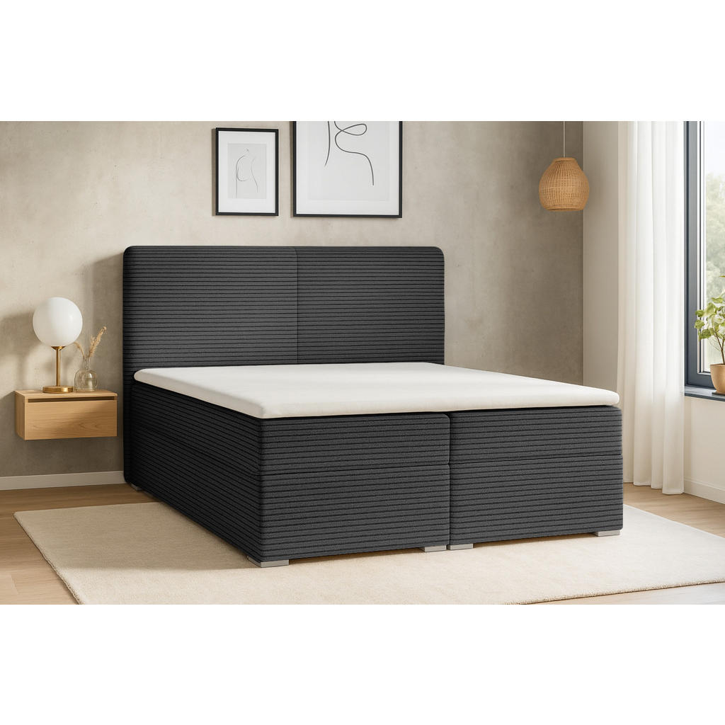 Thumbnail - Deine Möbel 24 Boxbett, Anthrazit, Textil, H4, 200x200 cm, Schlafzimmer, Betten, Boxspringbetten