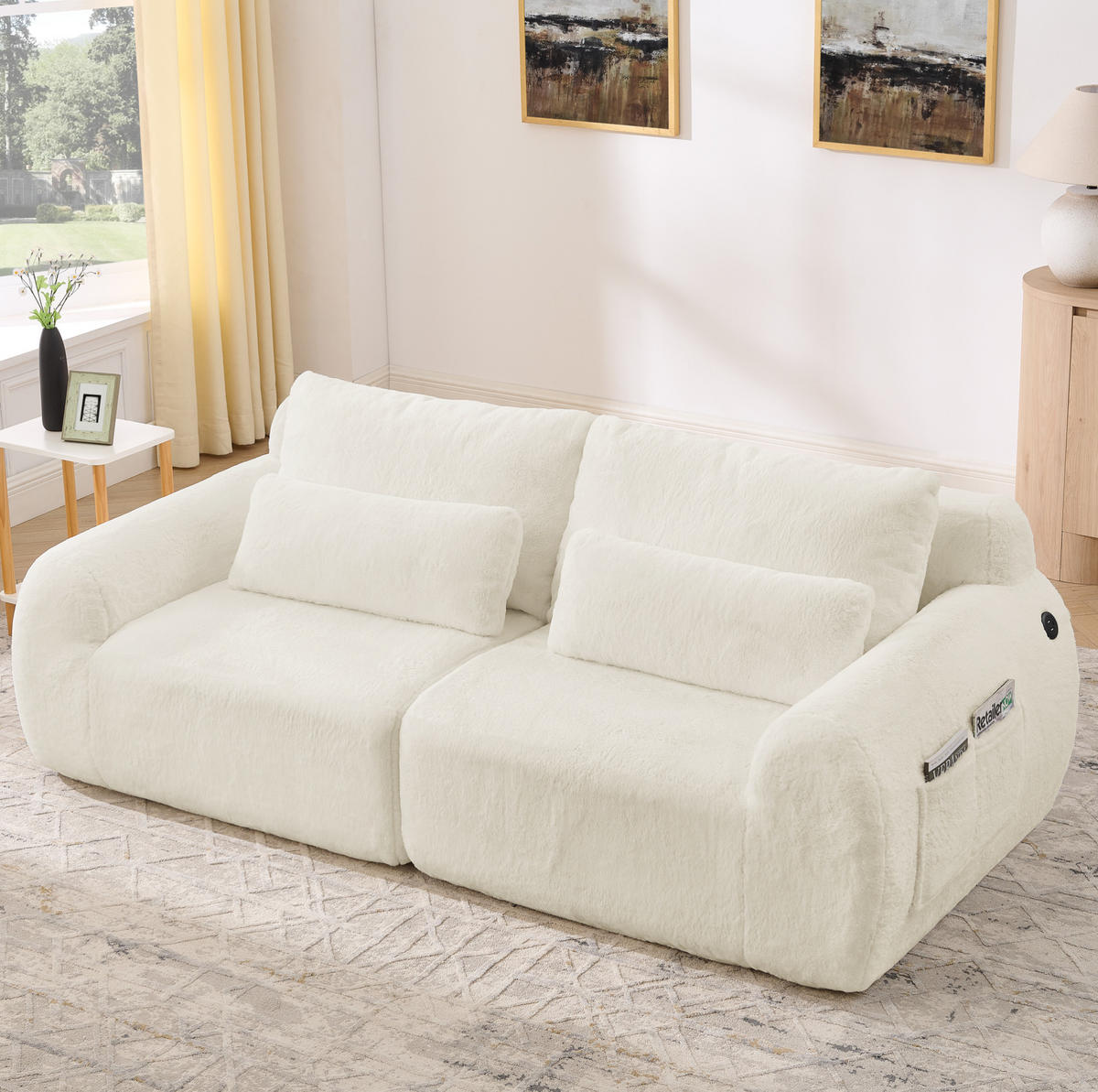 2-SITZER SOFA mit USB-Anschluss und Magazintasche Beige - Beige, Kunststoff (208/81/101cm) - Meubliv