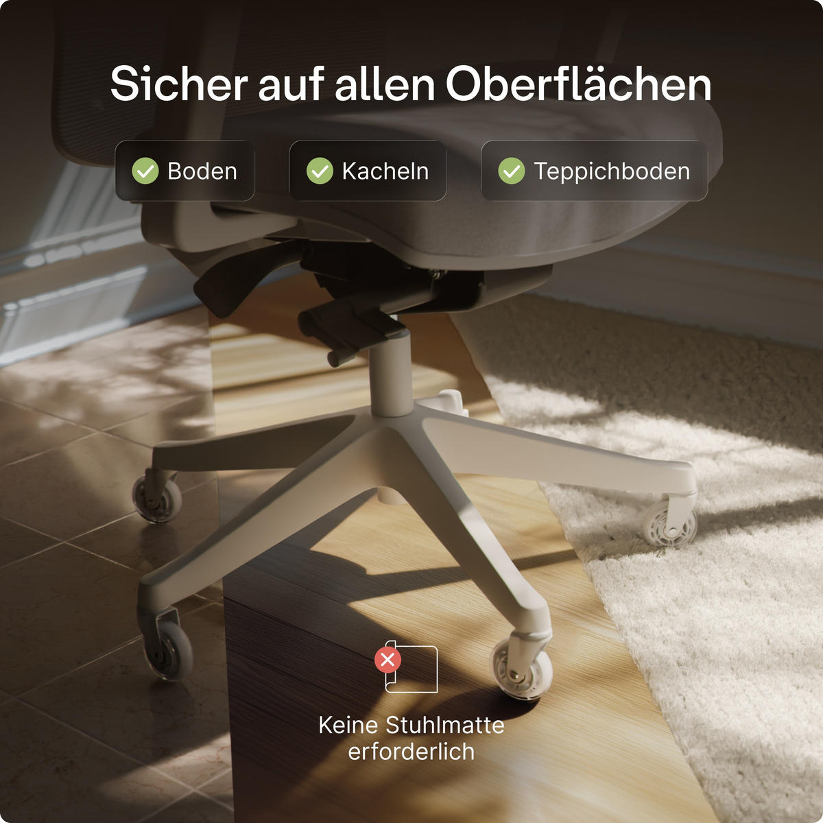 BÜROSTUHLROLLEN Weiß, Ersatzrollen 360°, Set 5 Stück - Weiß, Kunststoff (3.6/10.7/8.5cm) - Desktronic