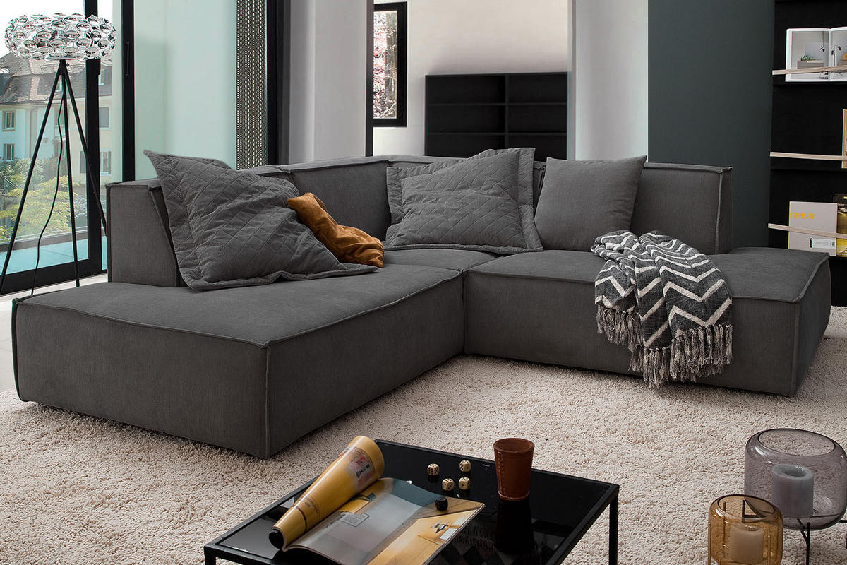 ECKSOFA SAMU Anthrazit Webstoff - Anthrazit/Schwarz, Textil (226/224cm) - KAWOLA