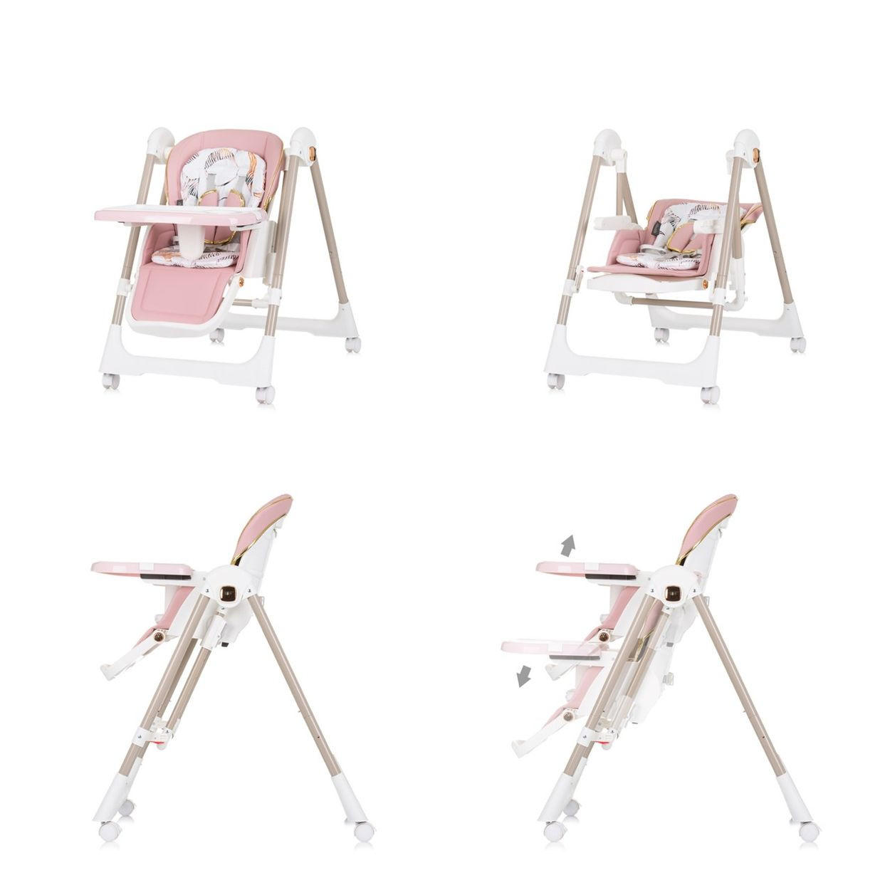 HOCHSTUHL 2 in 1 Milk Shake rosa verstellbar, Babyschaukel, Räder - Rosa, Metall (53/100/86cm) - Chipolino