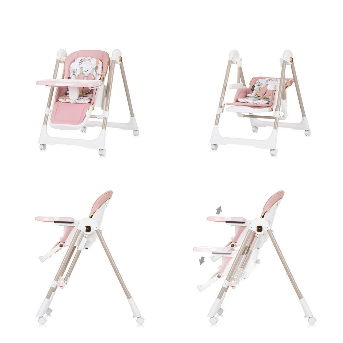 HOCHSTUHL 2 in 1 Milk Shake rosa verstellbar, Babyschaukel, Räder - Rosa, Metall (53/100/86cm) - Chipolino