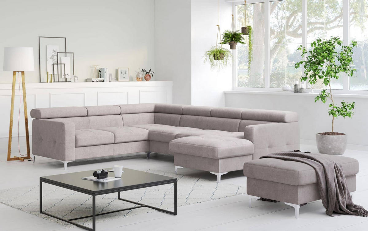 WOHNLANDSCHAFT mit Schlaffunktion und Bettkasten - Chromfarben/Silberfarben, Holz/Textil (304/74/240cm) - Cotta