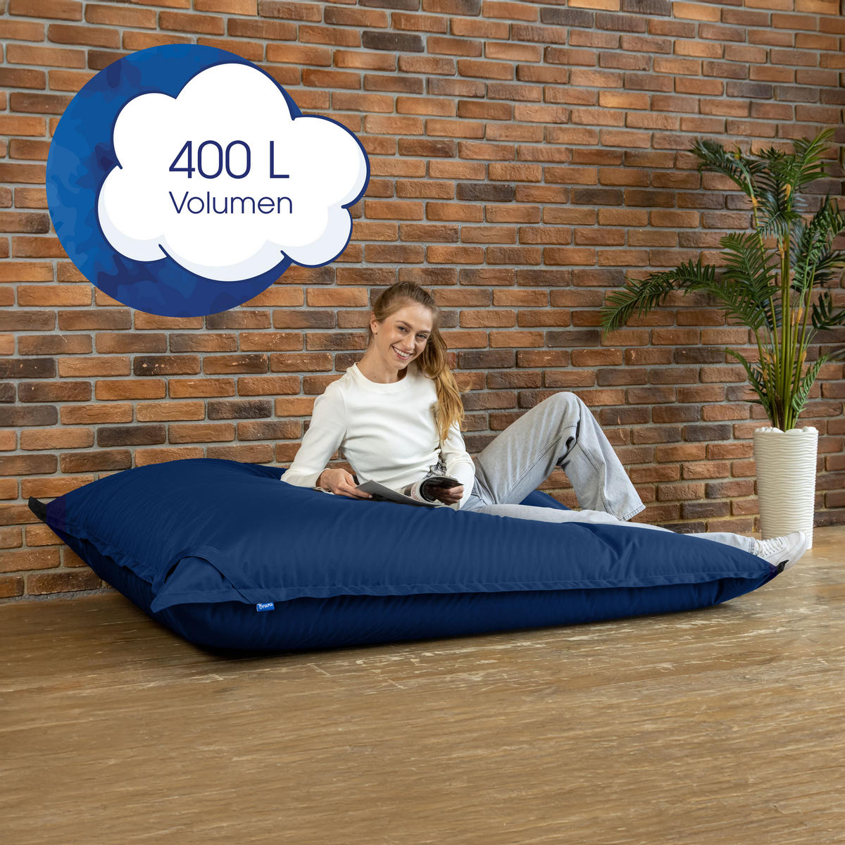 SITZSACK XXL Caree königsblau, 140x180cm groß für Outdoor - Blau/Dunkelblau, Textil (180/140/30cm) - Bruni