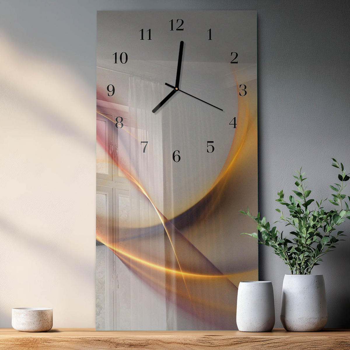 WANDUHR 60x30 cm - Eiffelturm - Beige, Glas (30/60/0.4cm) - TULUP