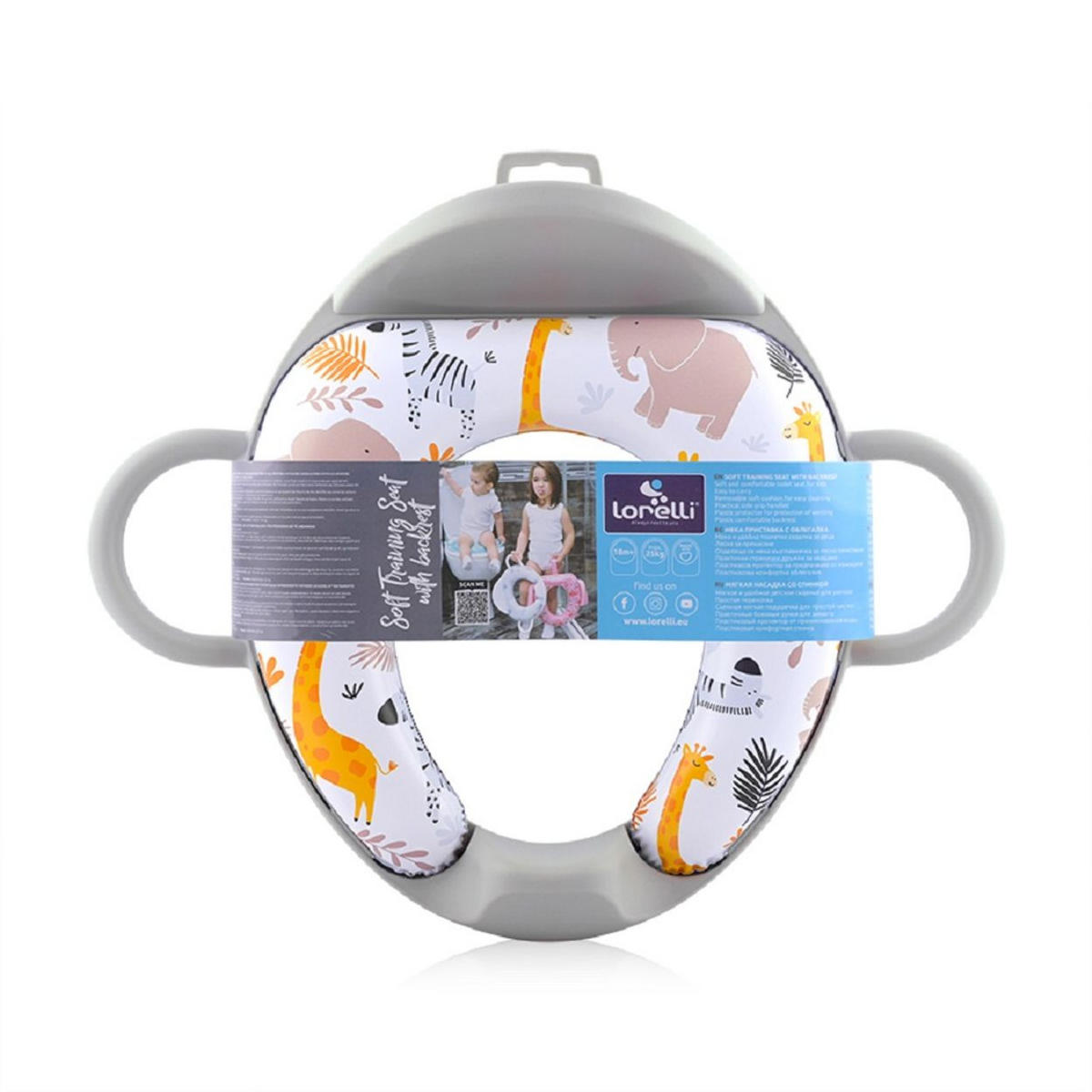 TOILETTENTRAINER 1013070 grau Toilettenaufsatz, Rückenlehne, Seitengriffe, abnehmbares Sitzkissen - Grau, Kunststoff (34/41.5cm) - Lorelli