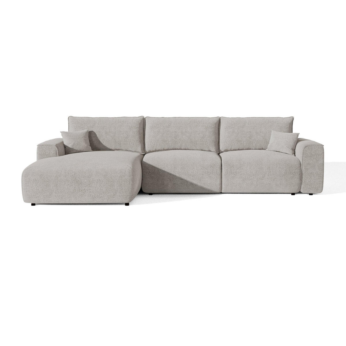 LINKSECK-SCHLAFSOFA mit Stauraum COMO Bouclé-Stoff Hellgrau 297cm - Hellgrau/Grau, Textil (297/167cm) - Premium Interiors