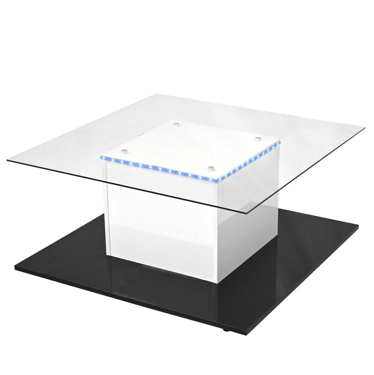 COUCHTISCH mit LED und Rollen 80 x 40 x 80 cm Glas Weiß+Schwarz Hochglanz - Weiß, Holzwerkstoff (80/80/40cm) - Meubliv