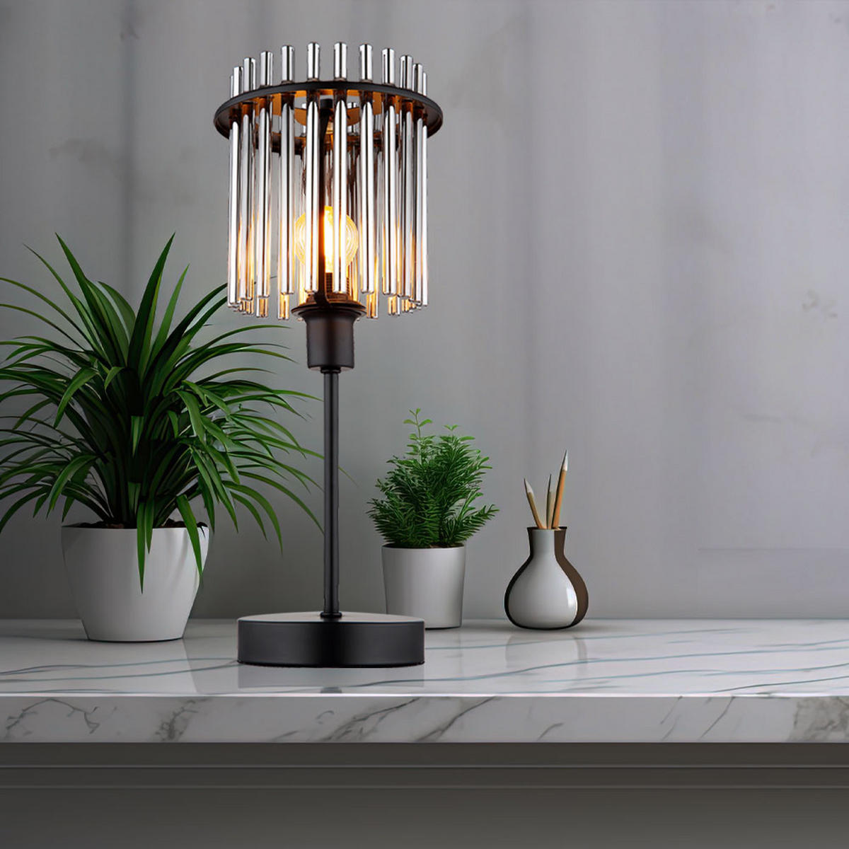 LED TISCHLEUCHTE Gorley Metall Grau - Grau, Glas (15/15/37.5cm) - Globo Lighting